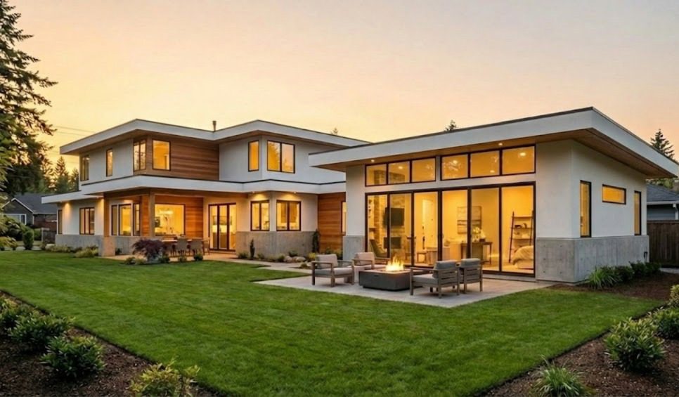 Modern house with landscaped yard