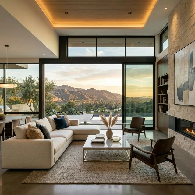 Smart Glass Windows South California 2026: The Ultimate Guide Modern living room with mountain view