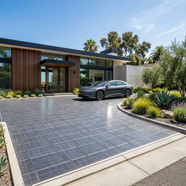 solar panel installation on residential driveway pavers